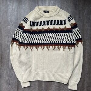 VTG GAP Sweater Mens Small Cream Brown Striped Crewneck Pullover Nomadic  Y2K